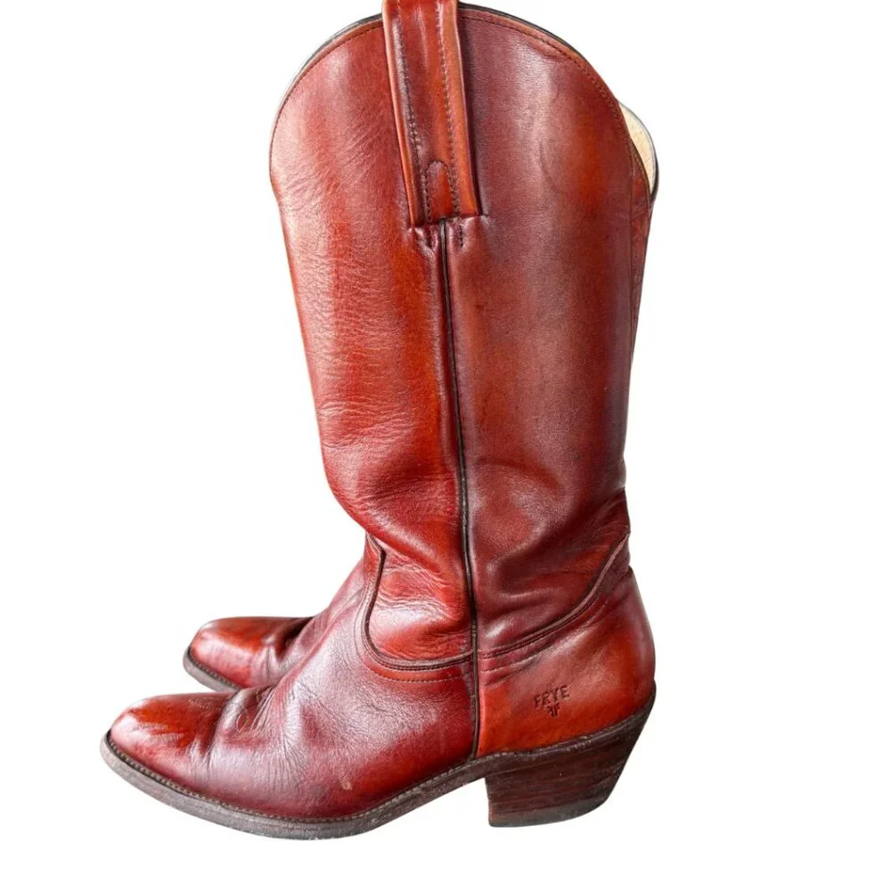FRYE Mens Billy Mahogany Vintage Leather Western Cowboy Boots Mens Size 9.5 - Picture 4 of 9